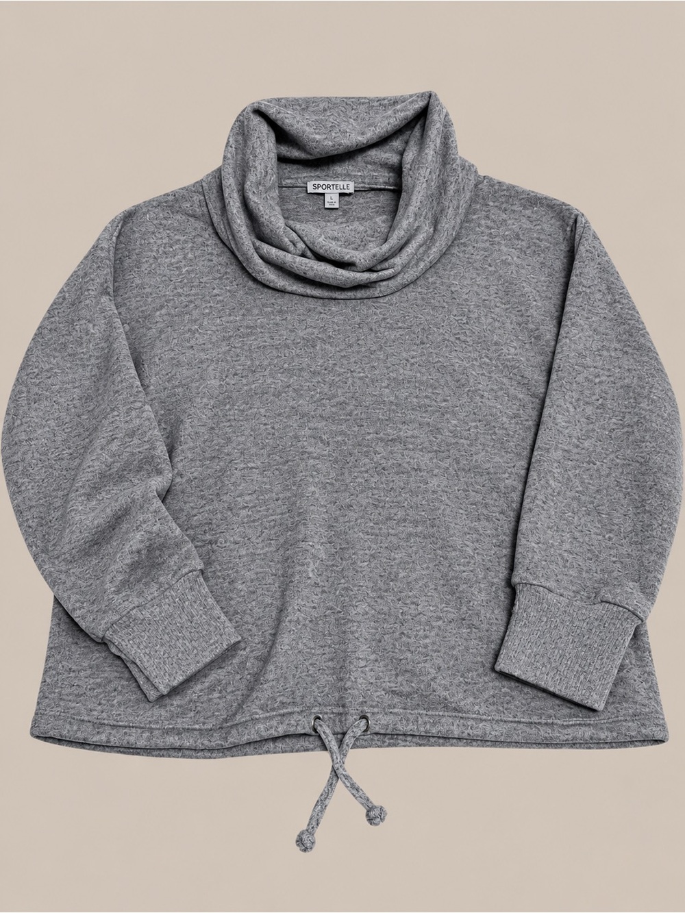 Sportelle Heather Gray Cowl Neck Drawstring Sweater
